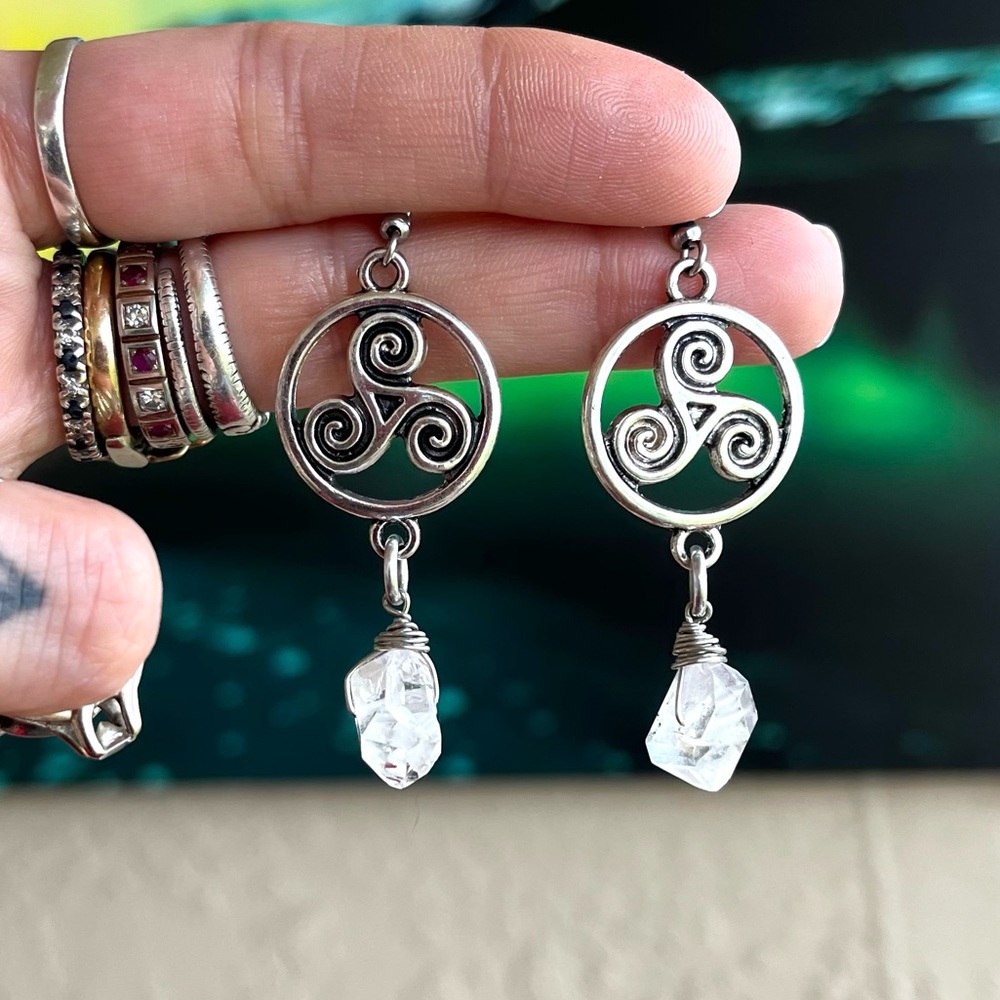 Herkimer diamonds celtic knot trisquel earrings stainless steel post crystals
